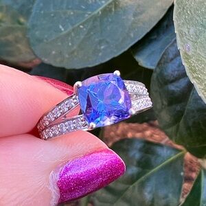 LEVIAN 14K WHITE GOLD LARGE TANZANITE DIAMOND RING ENGAGEMENT ANNIVERSARY